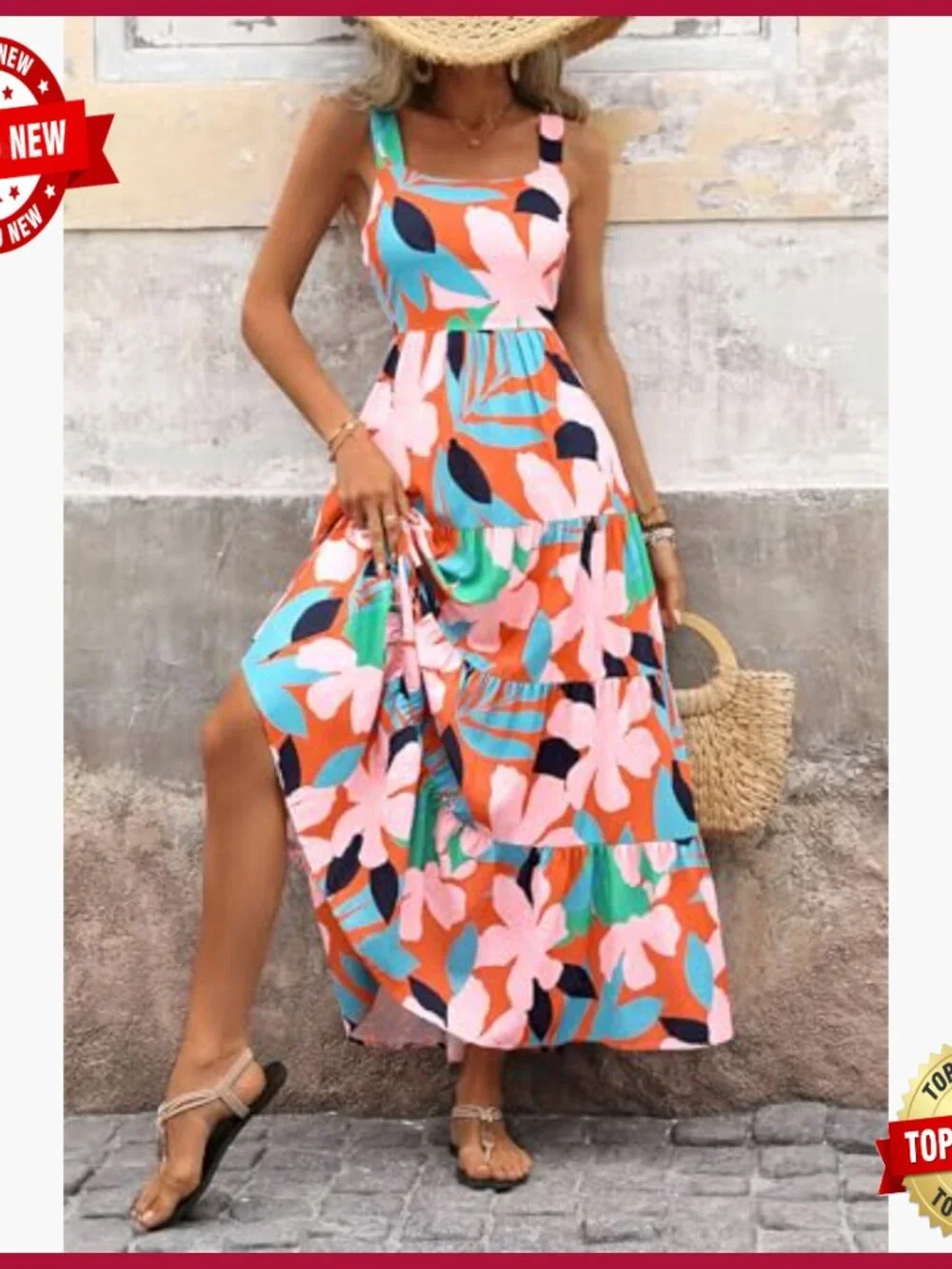 Floral Maxi Dress Sleeveless Square Neck Boho Summer Casual - Picture 3 of 7